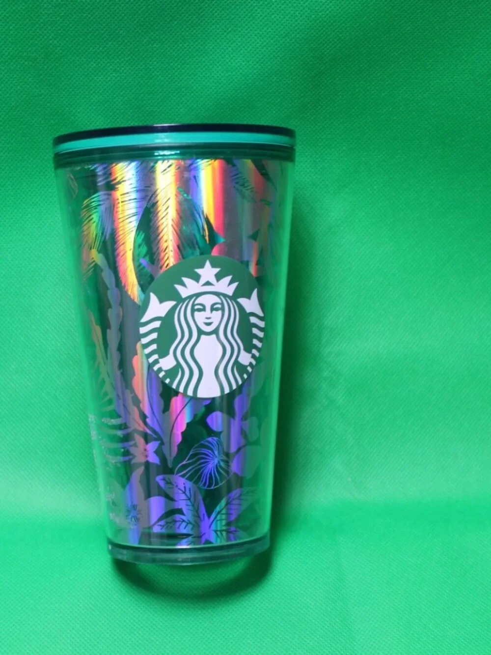 STARBUCKS 2022 Iridescent Green Tropical Leaves Metallic Tumbler 16 oz